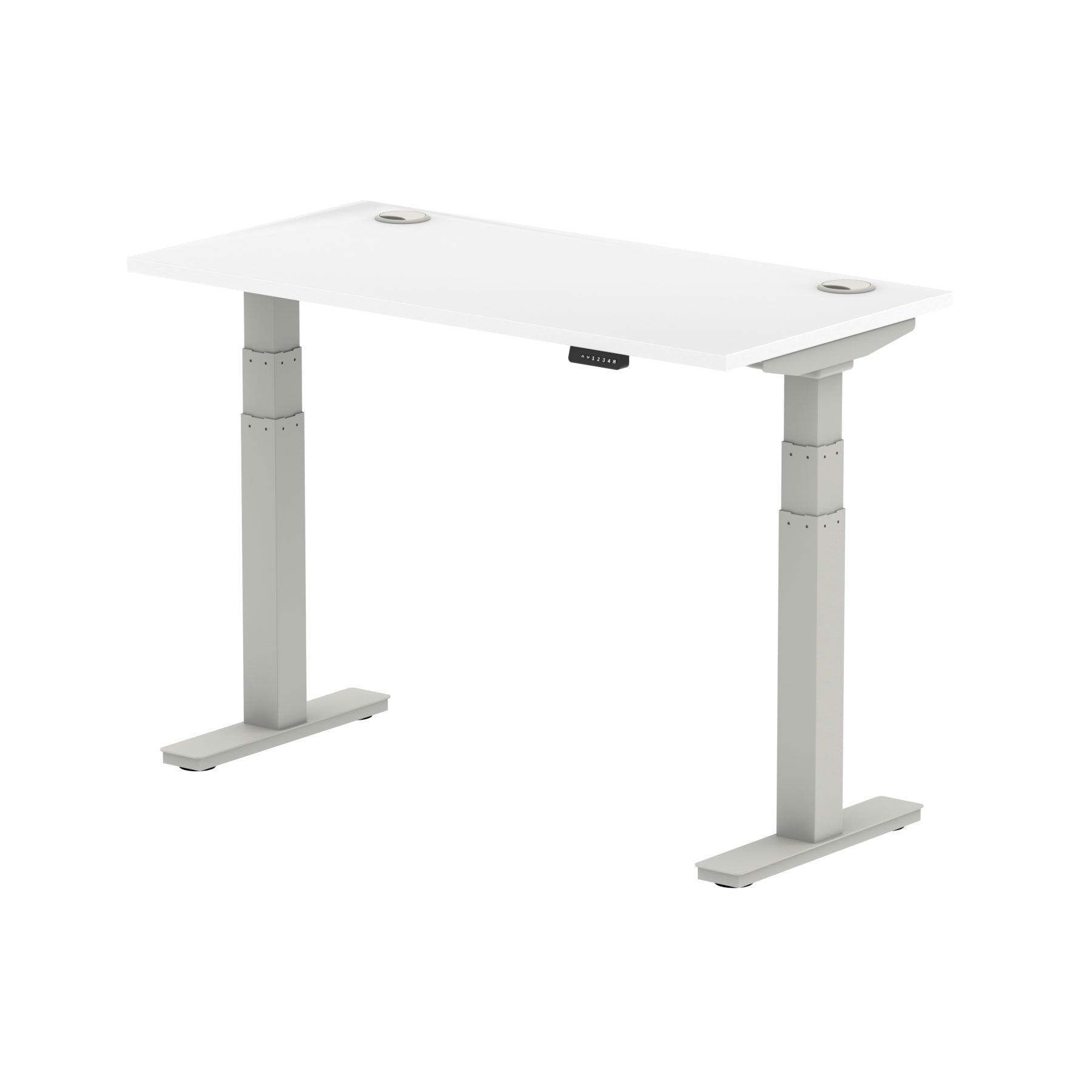 Air 600mm Height Adjustable Office Desk White Top Cable Ports Silver Leg - Price Crash Furniture