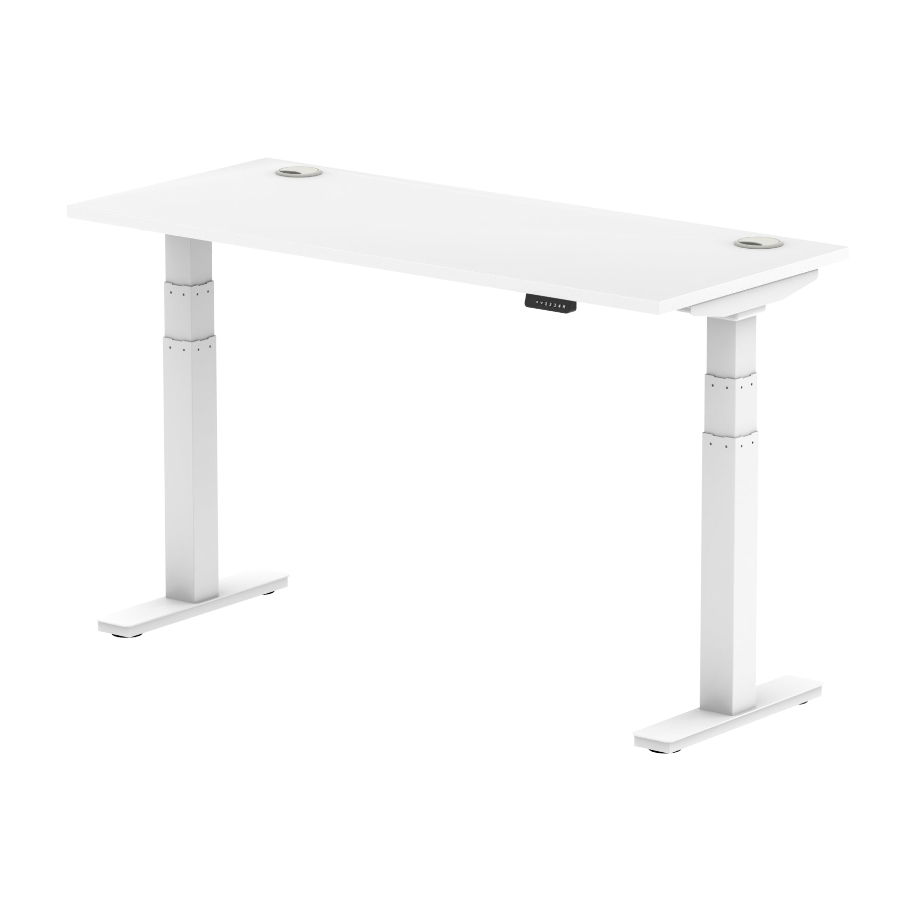 Air 600mm Height Adjustable Office Desk White Top Cable Ports White Leg - Price Crash Furniture