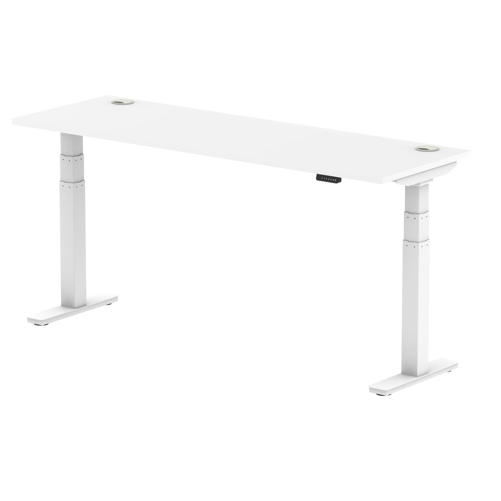 Air 600mm Height Adjustable Office Desk White Top Cable Ports White Leg - Price Crash Furniture