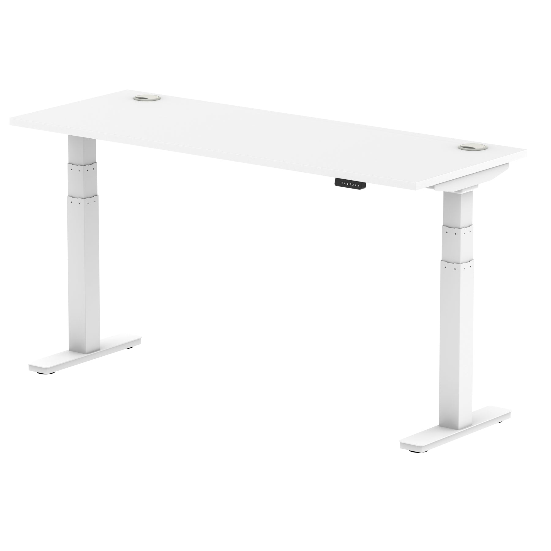 Air 600mm Height Adjustable Office Desk White Top Cable Ports White Leg - Price Crash Furniture