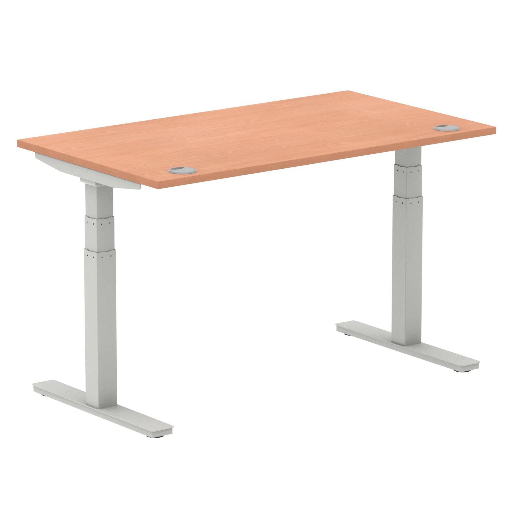 Air 800mm Height Adjustable Office Desk Beech Top Cable Ports Silver Leg - Price Crash Furniture