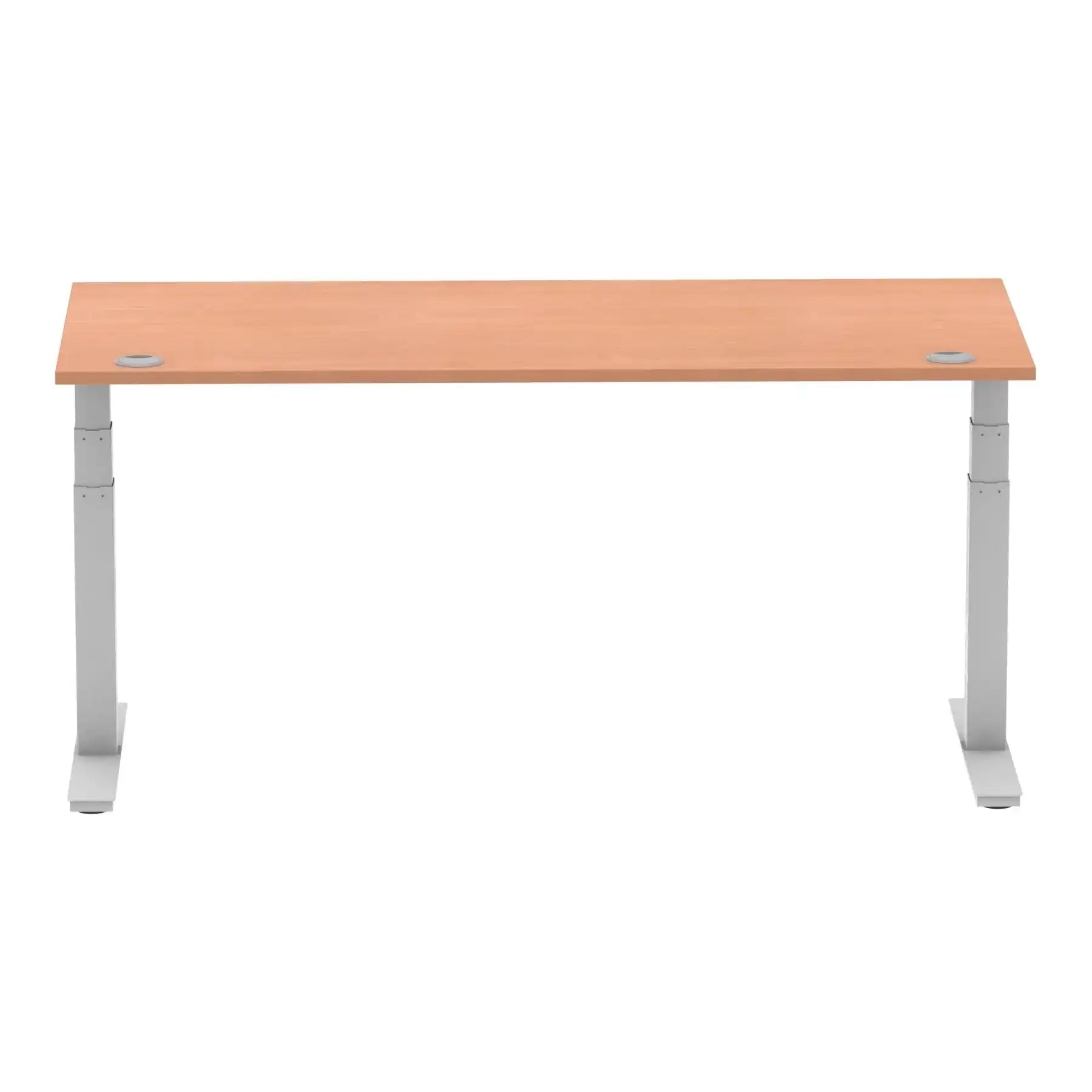 Air 800mm Height Adjustable Office Desk Beech Top Cable Ports Silver Leg - Price Crash Furniture