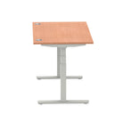 Air 800mm Height Adjustable Office Desk Beech Top Cable Ports Silver Leg - Price Crash Furniture