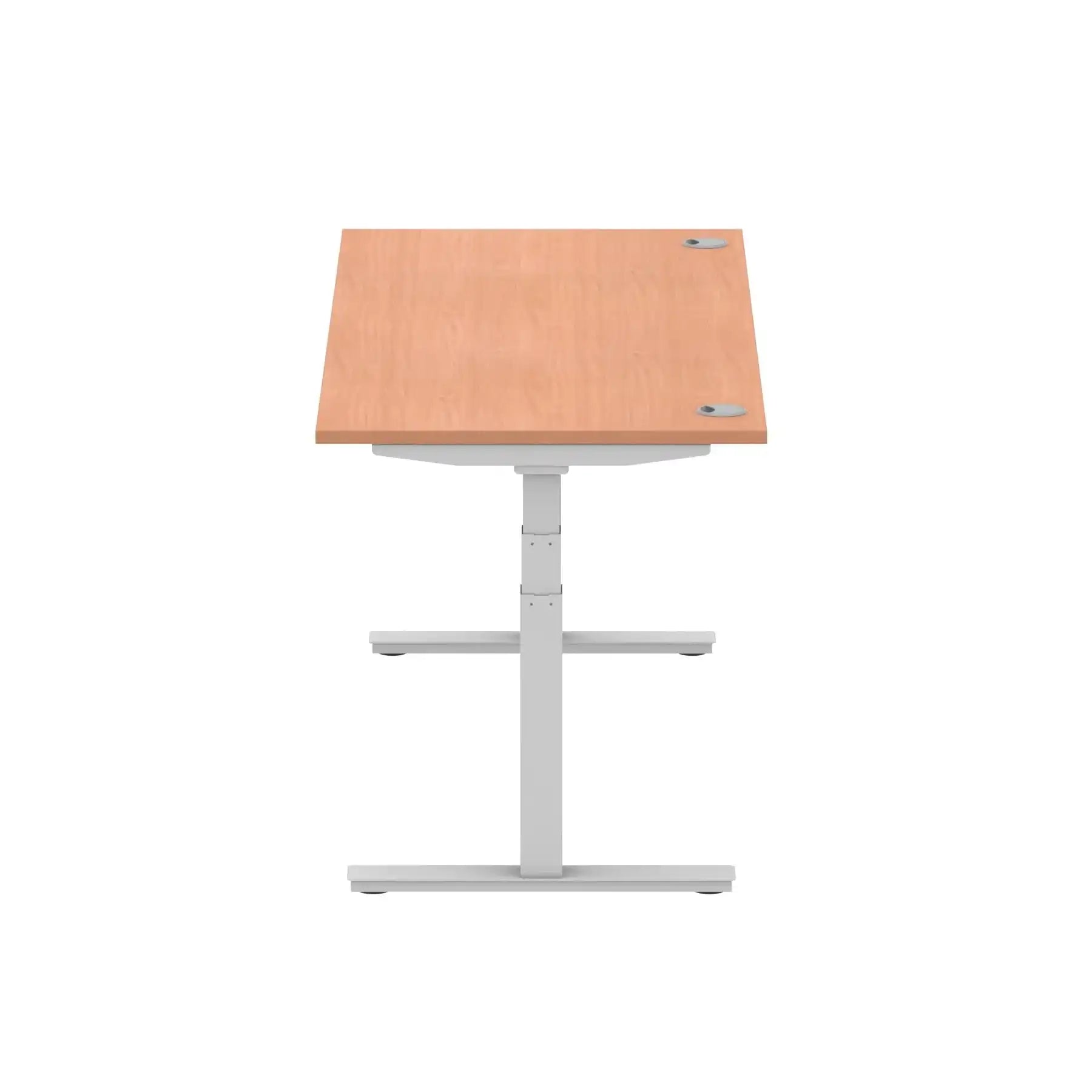 Air 800mm Height Adjustable Office Desk Beech Top Cable Ports Silver Leg - Price Crash Furniture