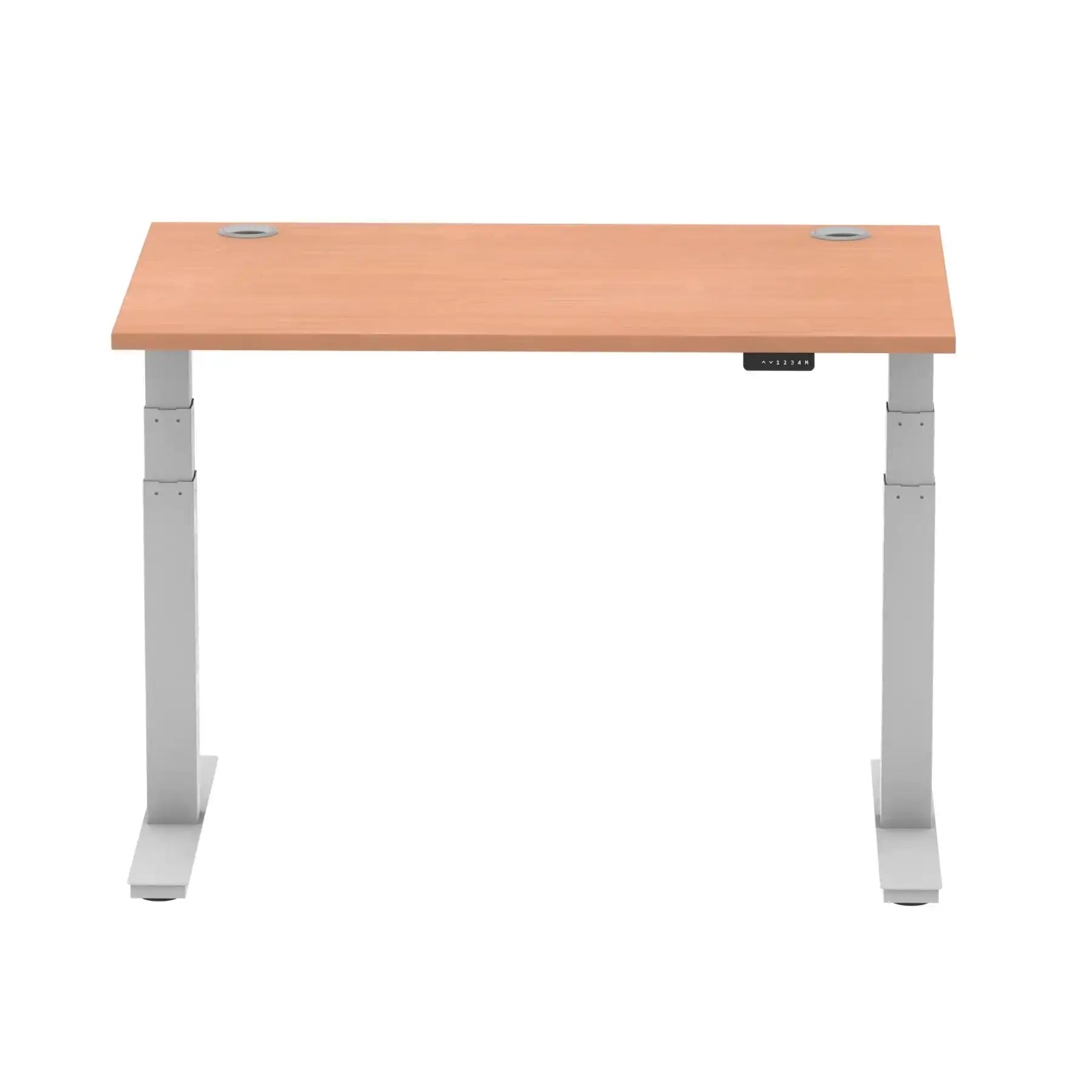 Air 800mm Height Adjustable Office Desk Beech Top Cable Ports Silver Leg - Price Crash Furniture