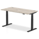 Air 800mm Height Adjustable Office Desk Grey Oak Top Cable Ports Black Leg - Price Crash Furniture