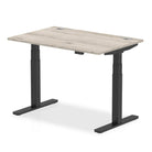 Air 800mm Height Adjustable Office Desk Grey Oak Top Cable Ports Black Leg - Price Crash Furniture