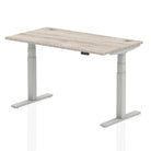 Air 800mm Height Adjustable Office Desk Grey Oak Top Cable Ports Silver Leg - Price Crash Furniture