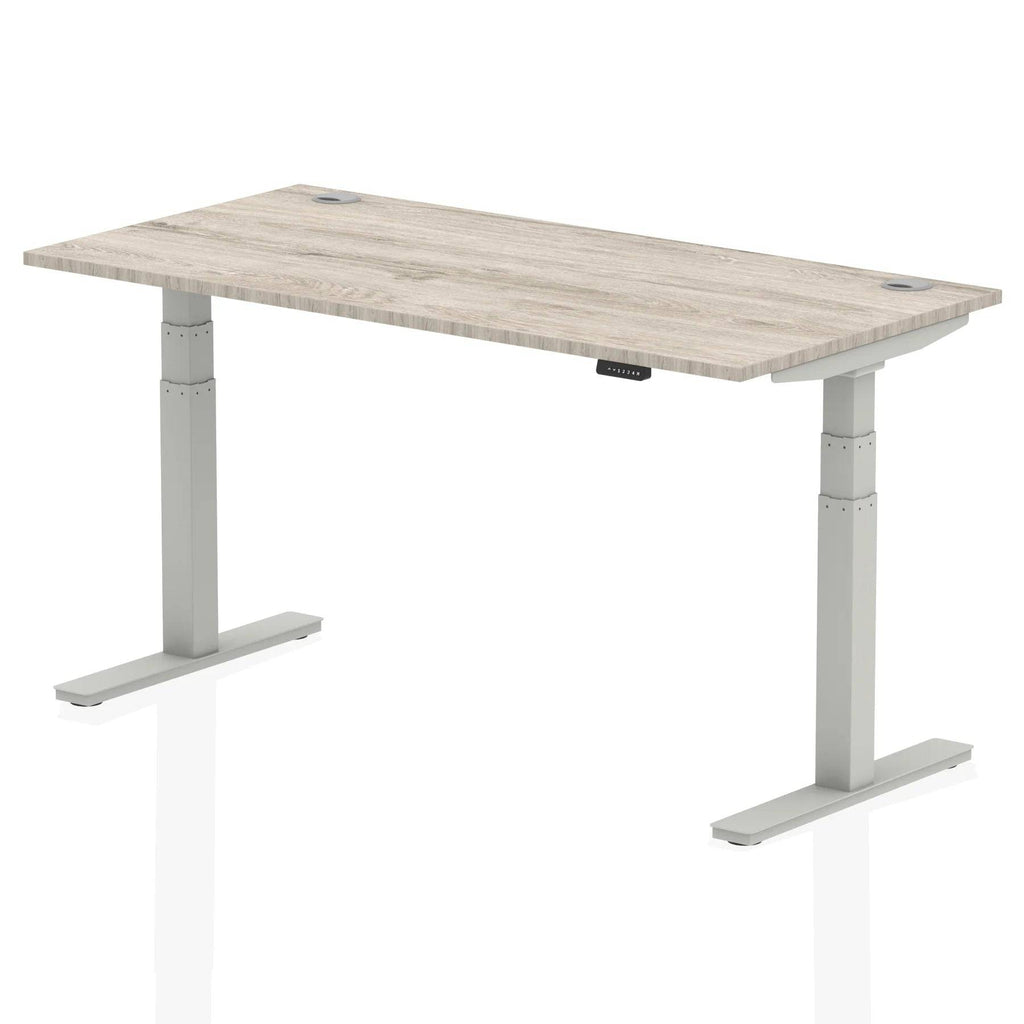 Air 800mm Height Adjustable Office Desk Grey Oak Top Cable Ports Silver Leg - Price Crash Furniture