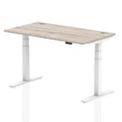 Air 800mm Height Adjustable Office Desk Grey Oak Top Cable Ports White Leg - Price Crash Furniture