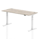 Air 800mm Height Adjustable Office Desk Grey Oak Top Cable Ports White Leg - Price Crash Furniture