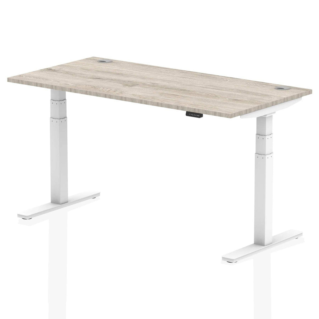 Air 800mm Height Adjustable Office Desk Grey Oak Top Cable Ports White Leg - Price Crash Furniture