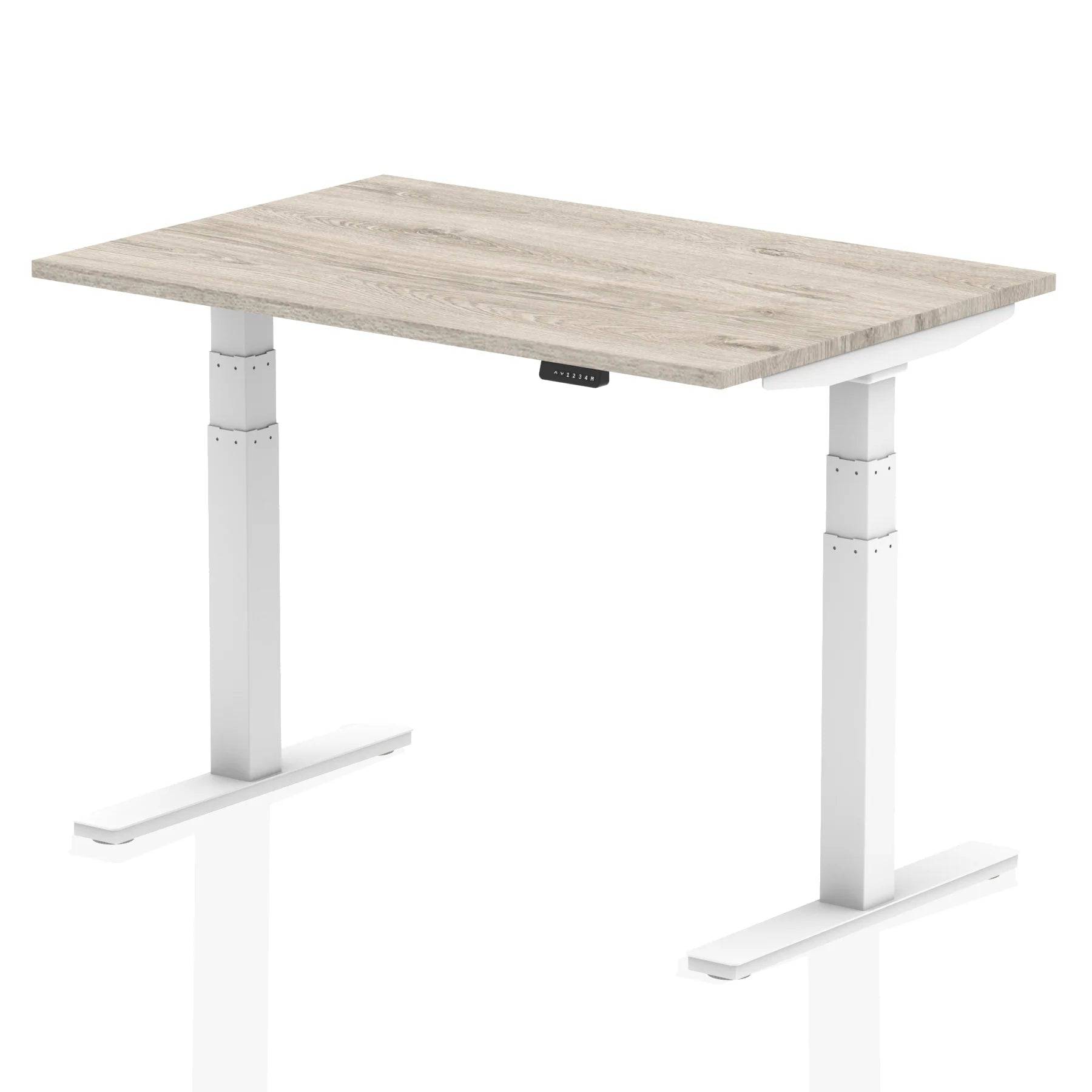 Air 800mm Height Adjustable Office Desk Grey Oak Top White Leg - Price Crash Furniture