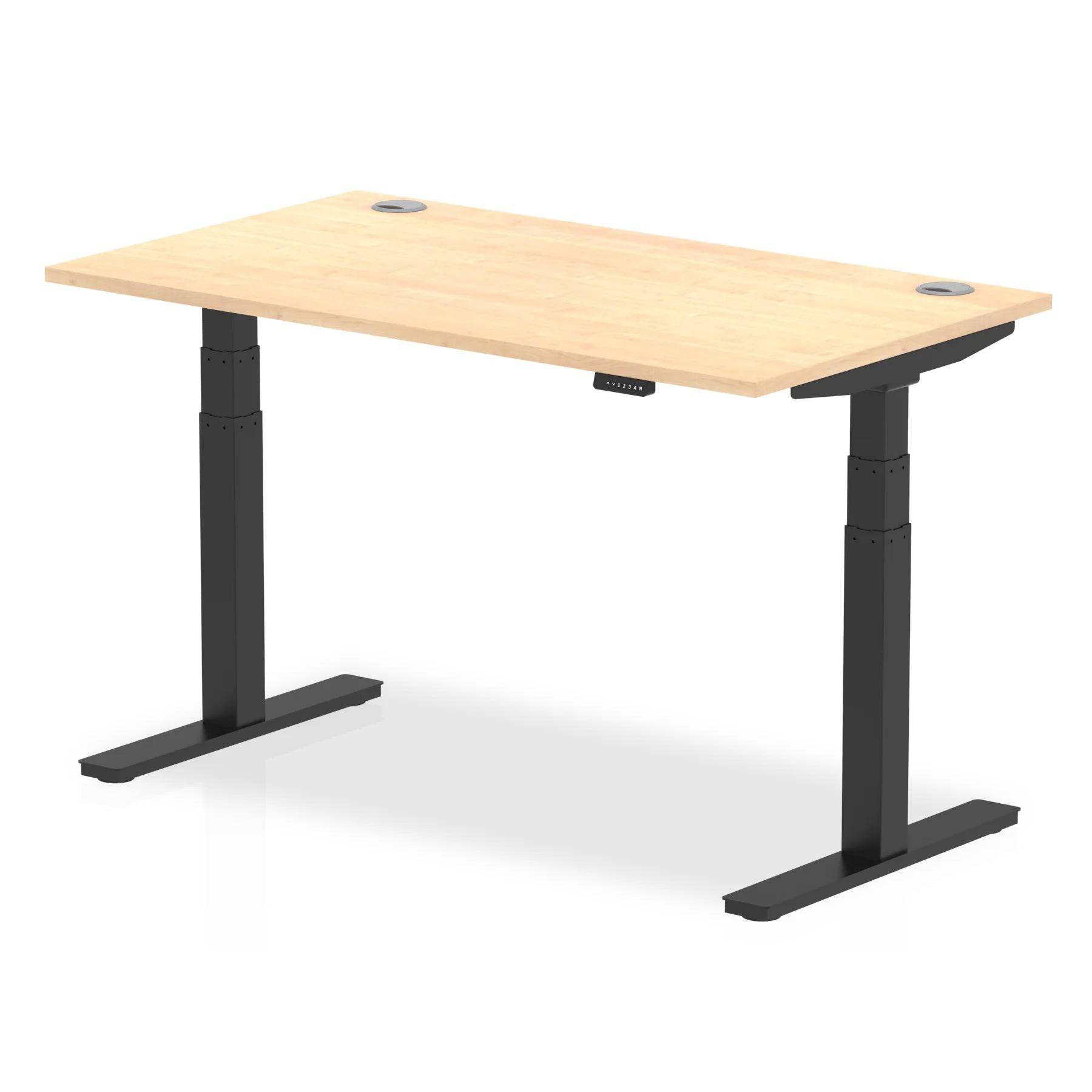 Air 800mm Height Adjustable Office Desk Maple Top Cable Ports Black Leg - Price Crash Furniture