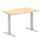 Air 800mm Height Adjustable Office Desk Maple Top Cable Ports Silver Leg - Price Crash Furniture