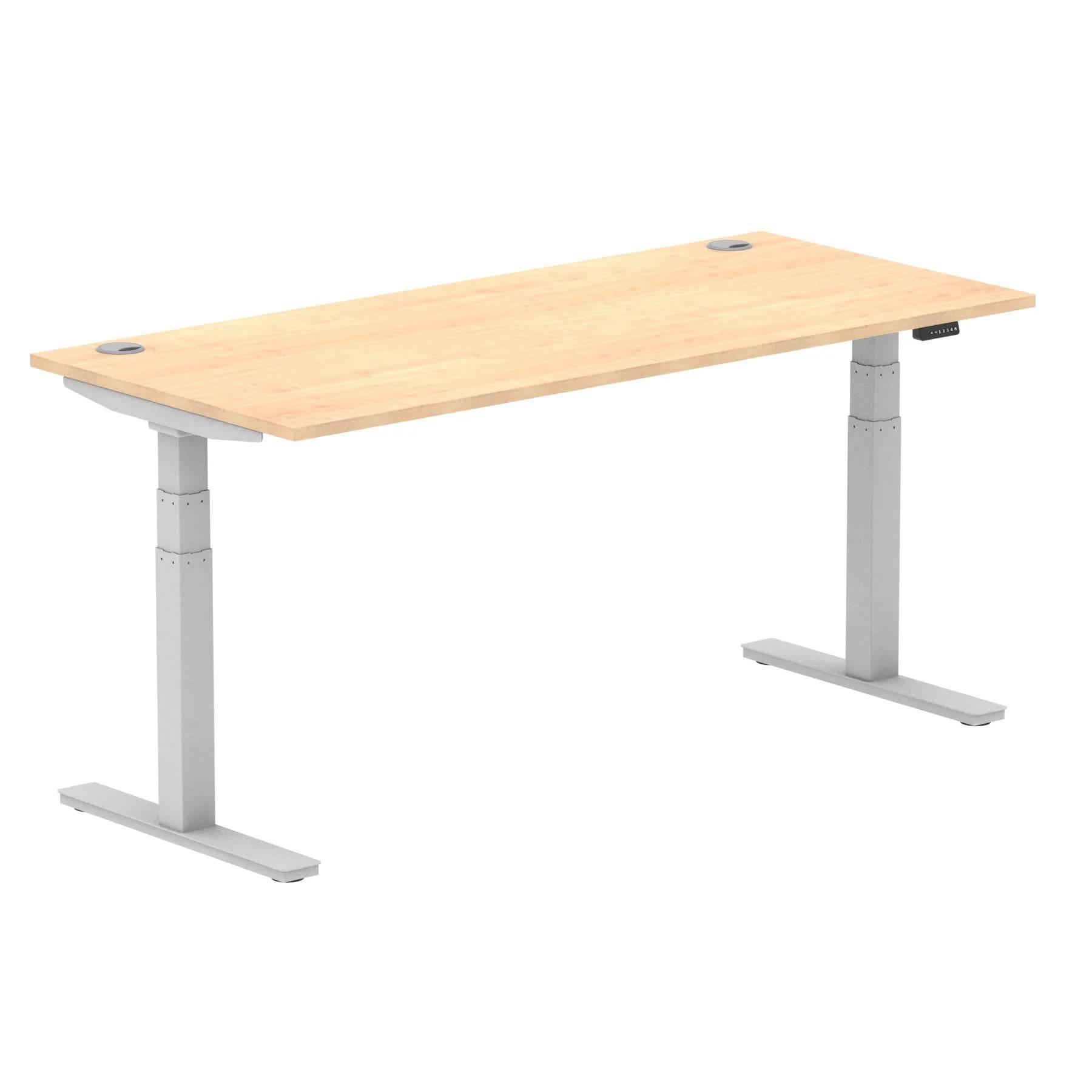 Air 800mm Height Adjustable Office Desk Maple Top Cable Ports Silver Leg - Price Crash Furniture