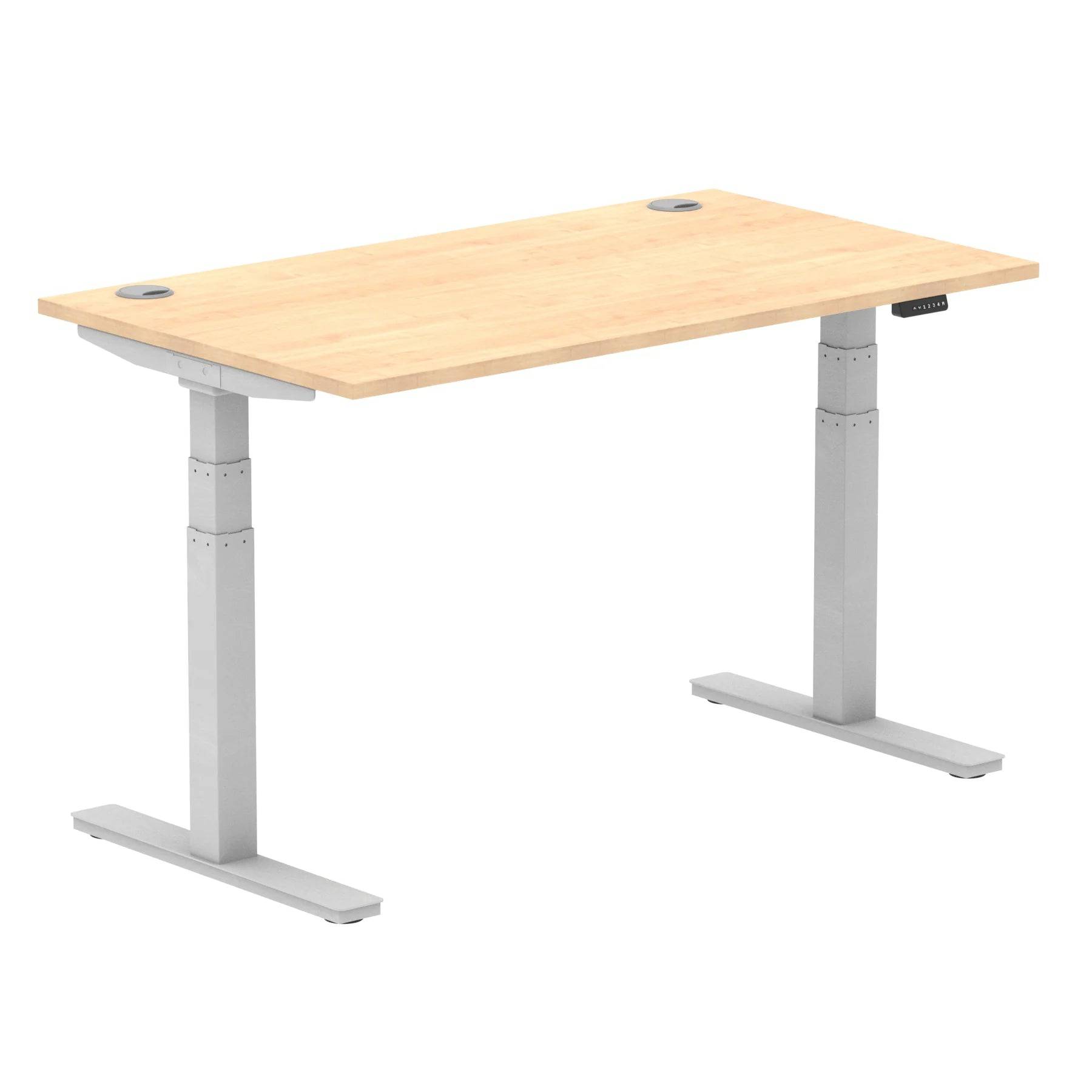 Air 800mm Height Adjustable Office Desk Maple Top Cable Ports Silver Leg - Price Crash Furniture