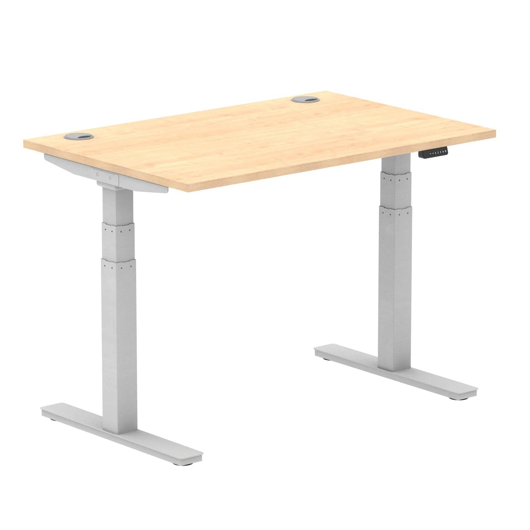 Air 800mm Height Adjustable Office Desk Maple Top Cable Ports Silver Leg - Price Crash Furniture