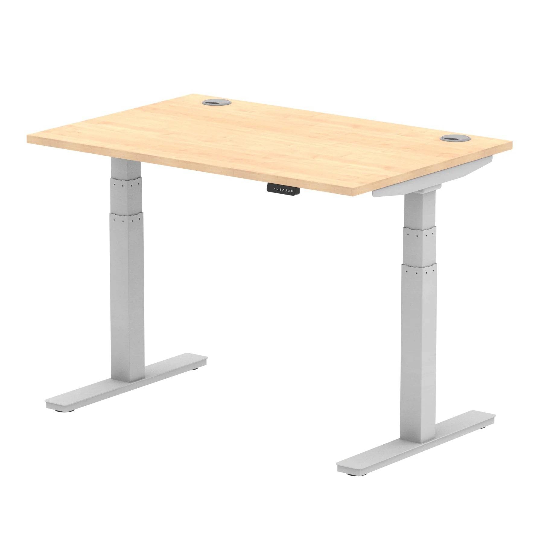 Air 800mm Height Adjustable Office Desk Maple Top Cable Ports Silver Leg - Price Crash Furniture