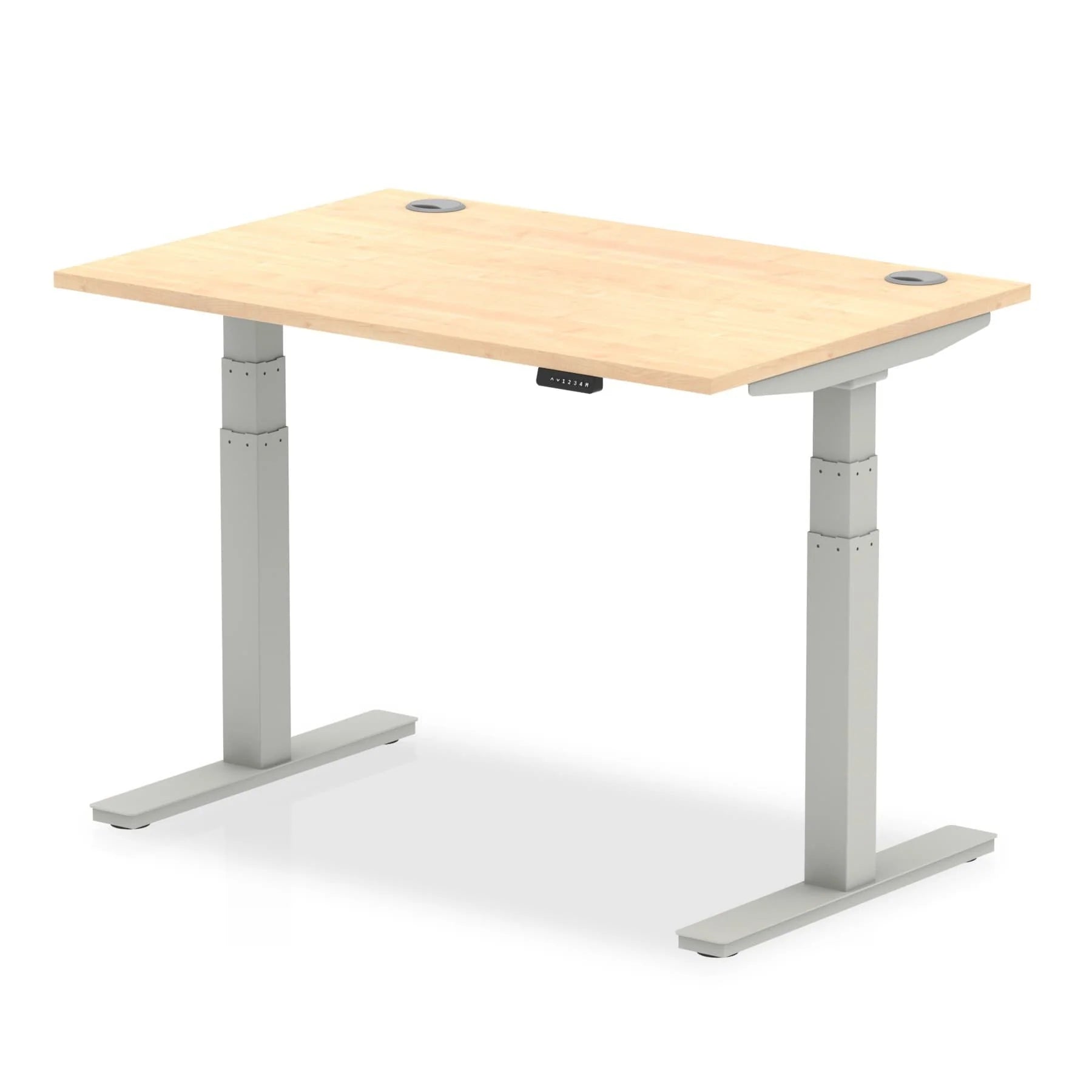 Air 800mm Height Adjustable Office Desk Maple Top Cable Ports Silver Leg - Price Crash Furniture