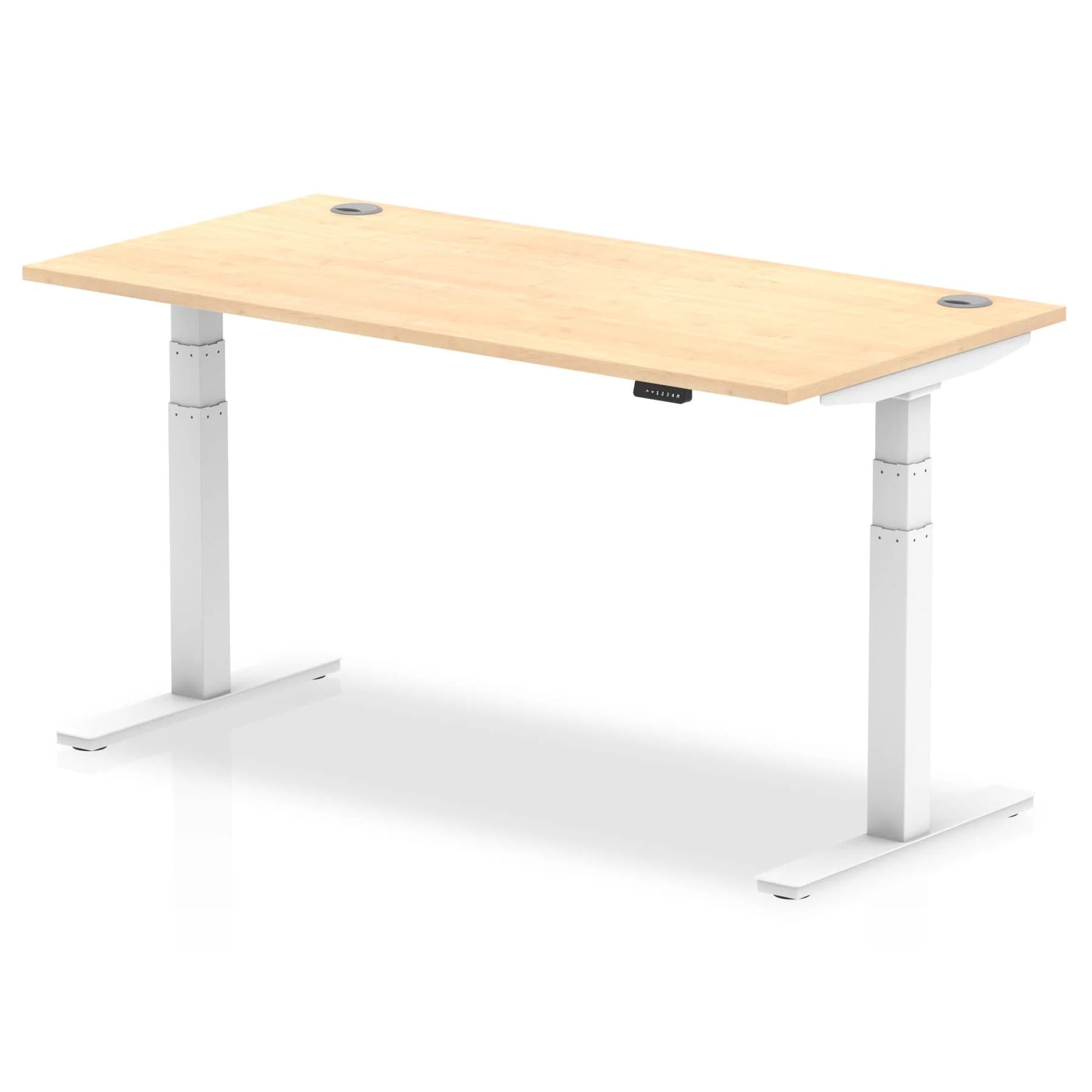 Air 800mm Height Adjustable Office Desk Maple Top Cable Ports White Leg - Price Crash Furniture