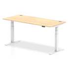 Air 800mm Height Adjustable Office Desk Maple Top Cable Ports White Leg - Price Crash Furniture