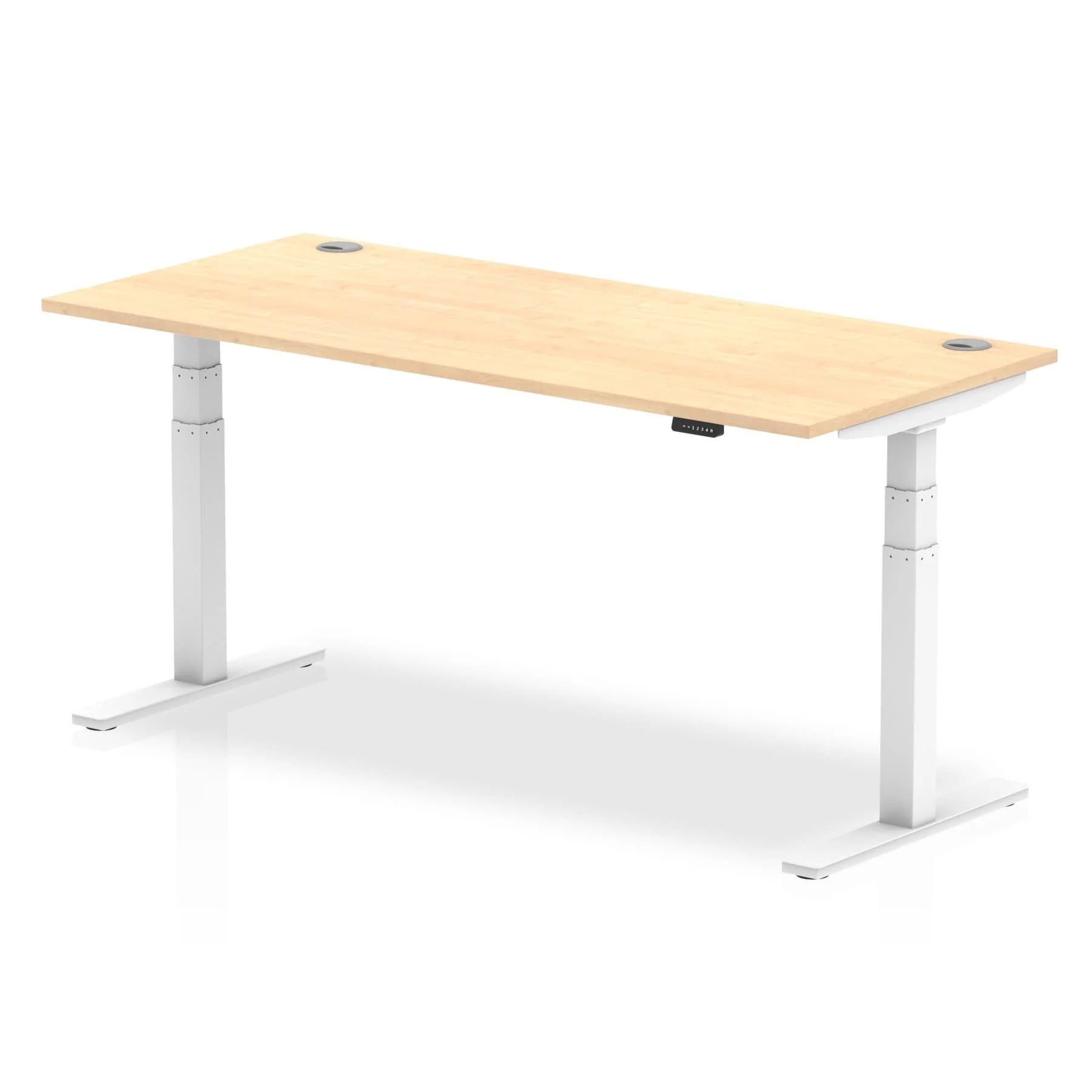 Air 800mm Height Adjustable Office Desk Maple Top Cable Ports White Leg - Price Crash Furniture