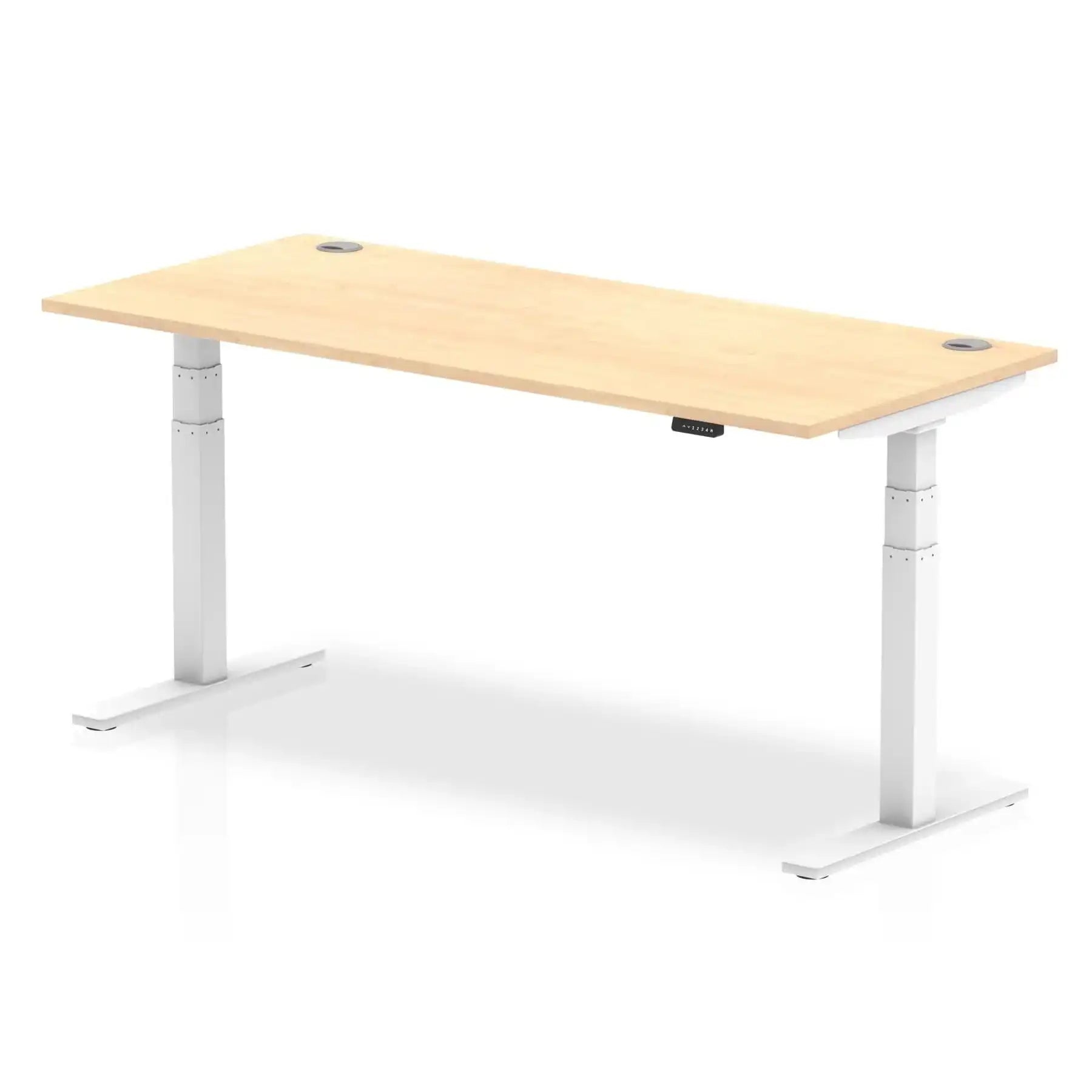 Air 800mm Height Adjustable Office Desk Maple Top Cable Ports White Leg - Price Crash Furniture