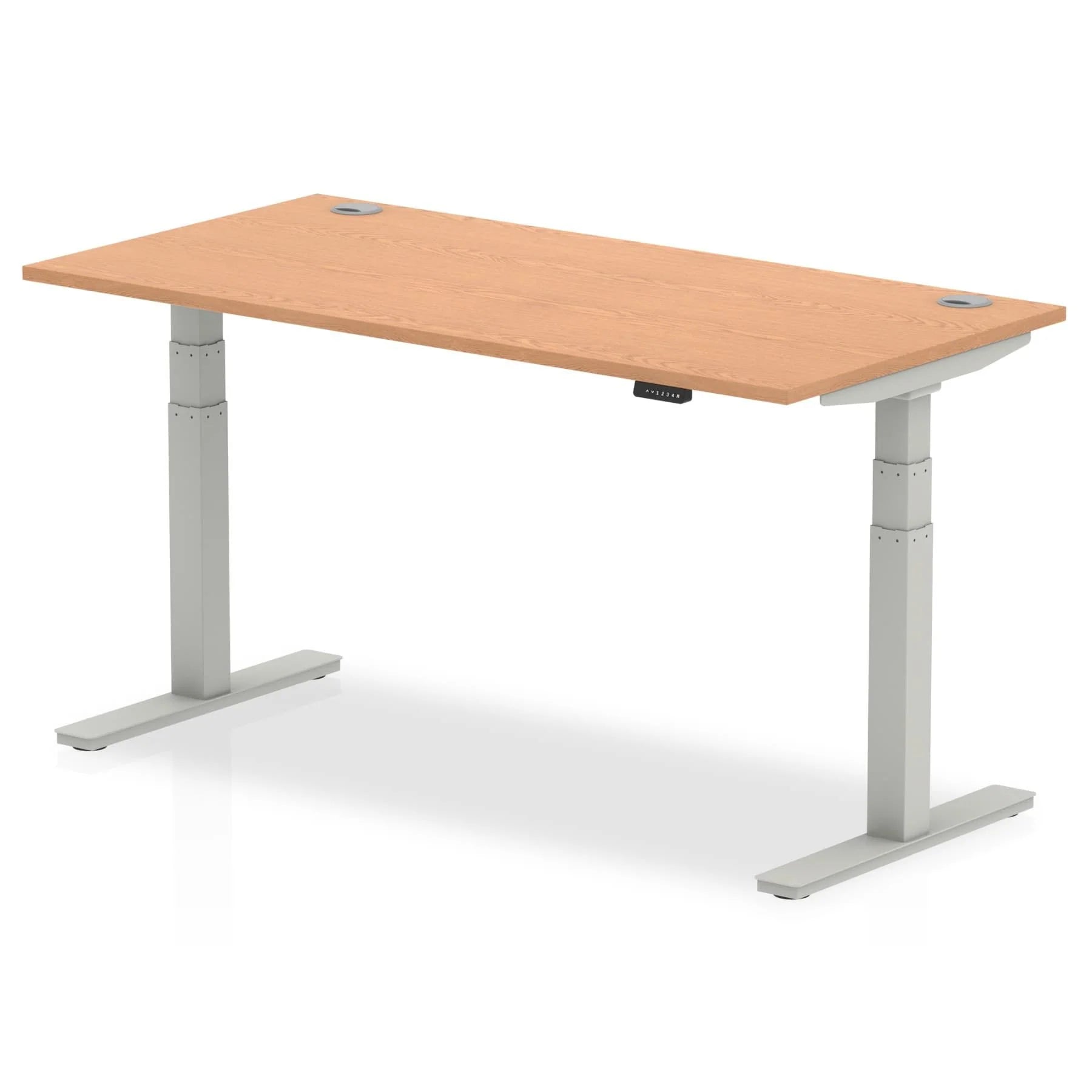 Air 800mm Height Adjustable Office Desk Oak Top Cable Ports Silver Leg - Price Crash Furniture