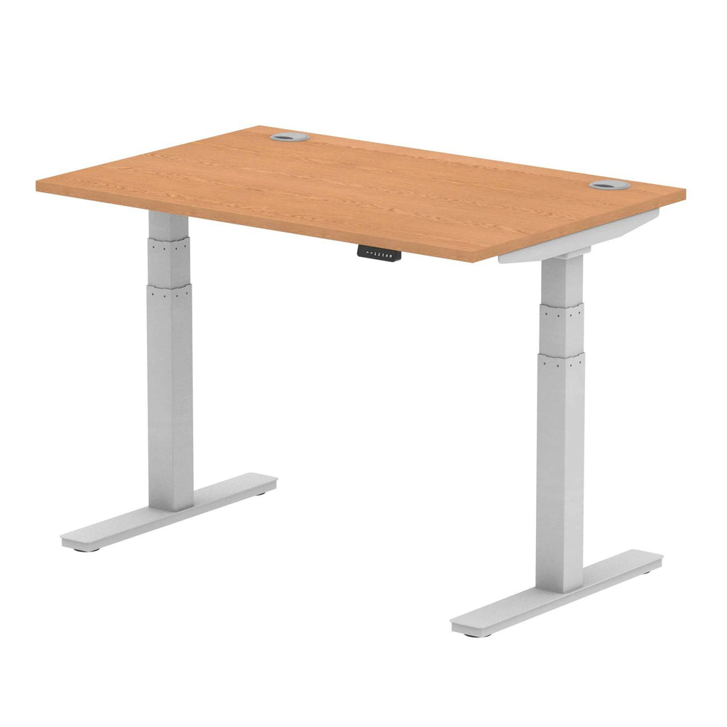 Air 800mm Height Adjustable Office Desk Oak Top Cable Ports Silver Leg - Price Crash Furniture