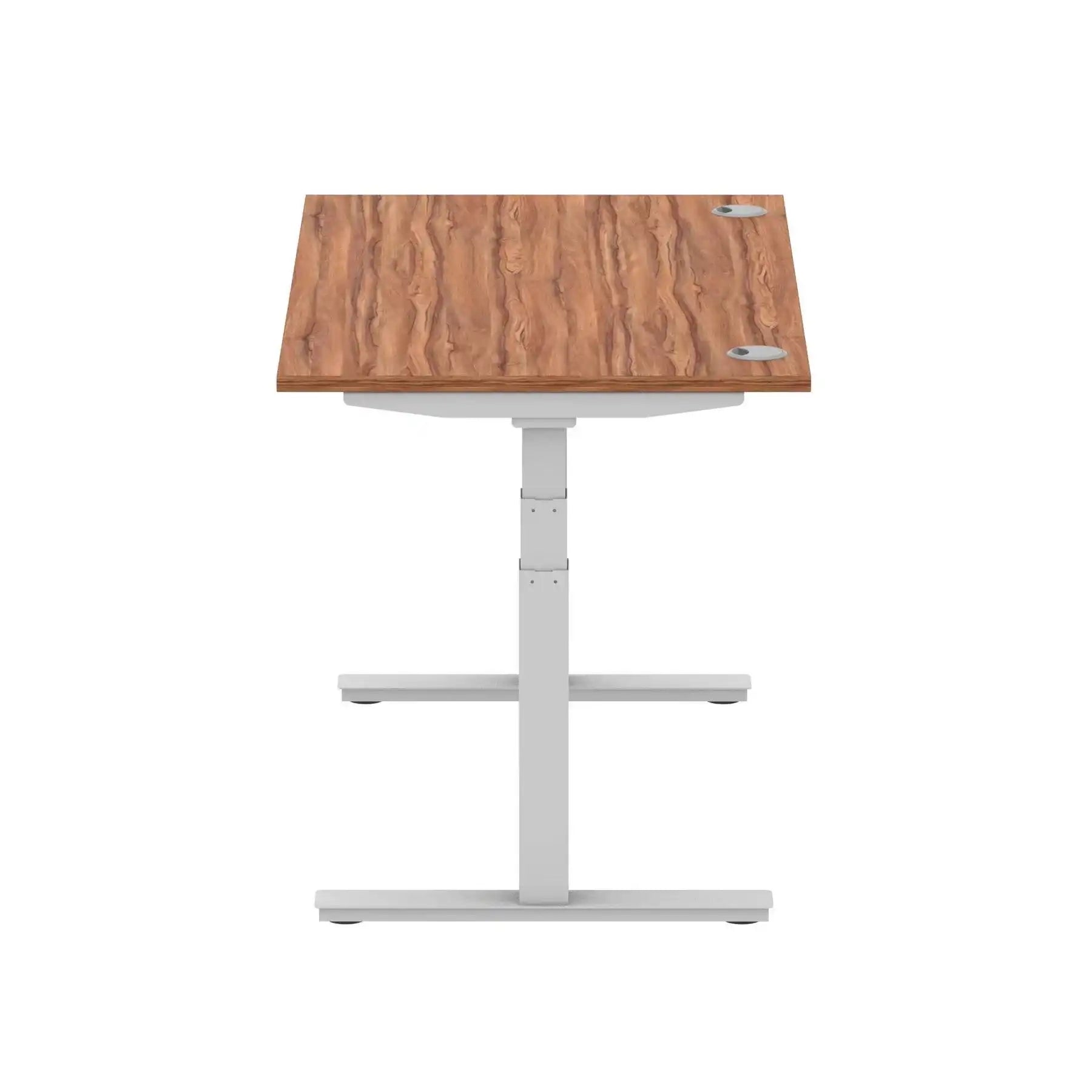 Air 800mm Height Adjustable Office Desk Walnut Top Cable Ports Silver Leg - Price Crash Furniture