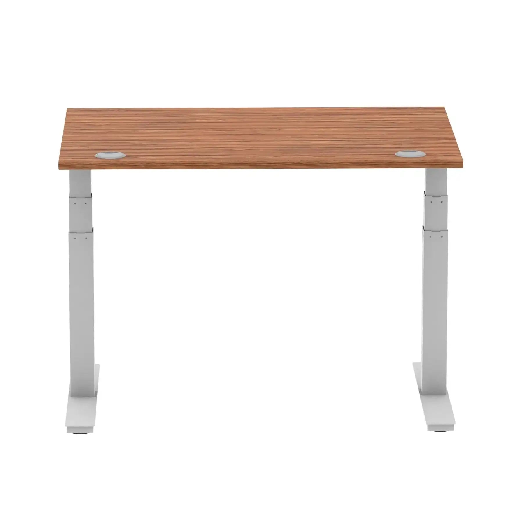 Air 800mm Height Adjustable Office Desk Walnut Top Cable Ports Silver Leg - Price Crash Furniture