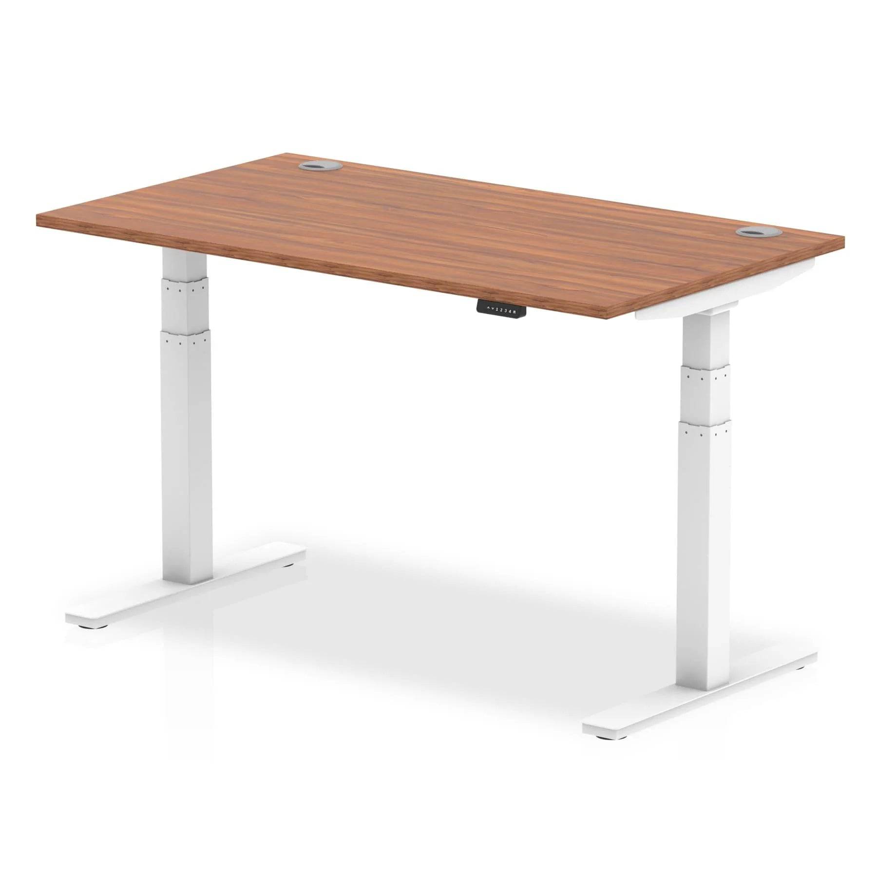 Air 800mm Height Adjustable Office Desk Walnut Top Cable Ports White Leg - Price Crash Furniture