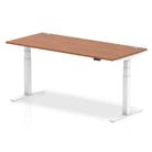 Air 800mm Height Adjustable Office Desk Walnut Top Cable Ports White Leg - Price Crash Furniture