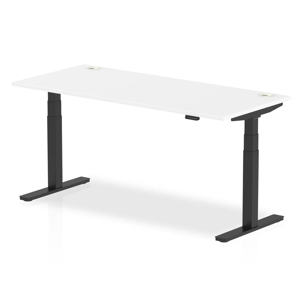 Air 800mm Height Adjustable Office Desk White Top Cable Ports Black Leg - Price Crash Furniture