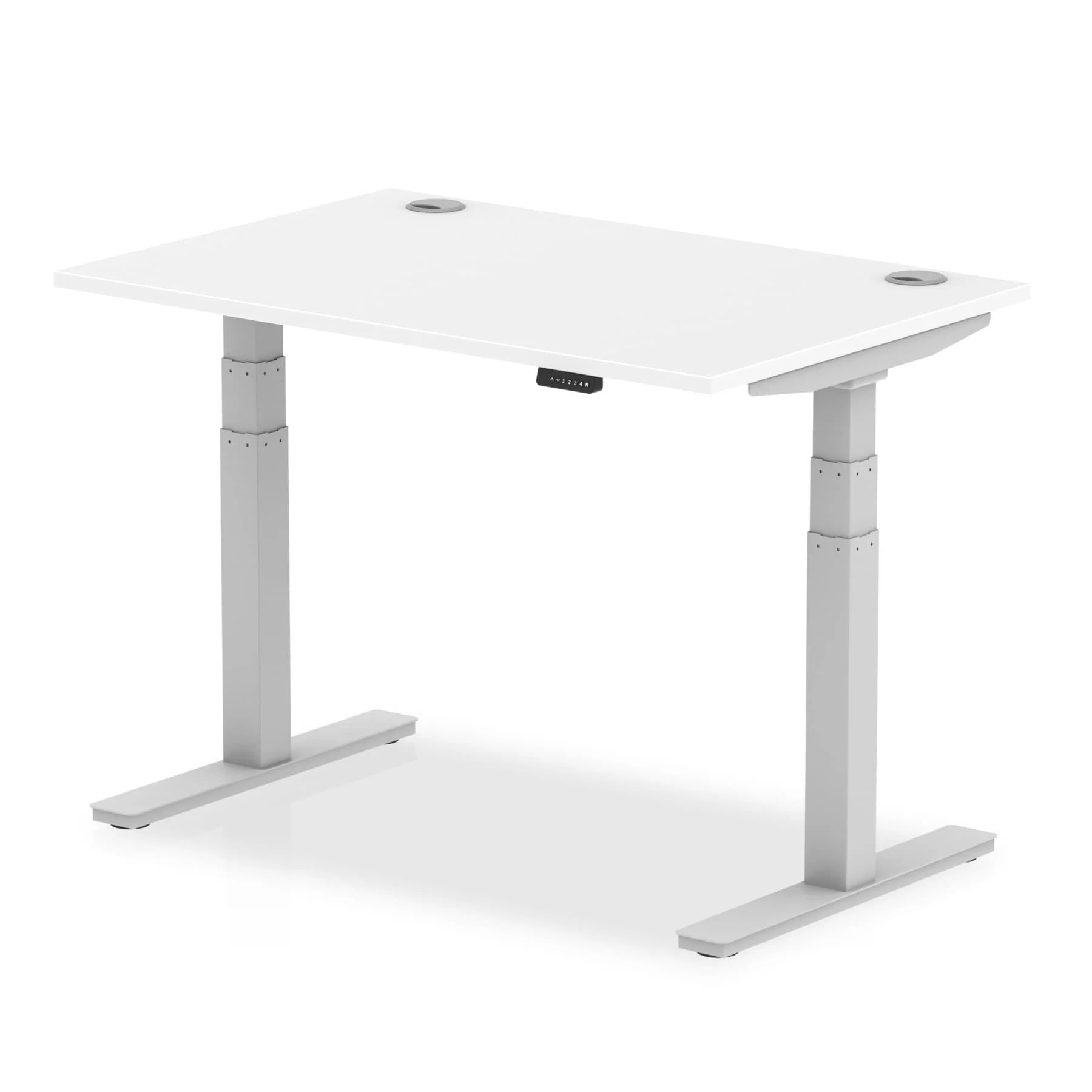 Air 800mm Height Adjustable Office Desk White Top Cable Ports Silver Leg - Price Crash Furniture