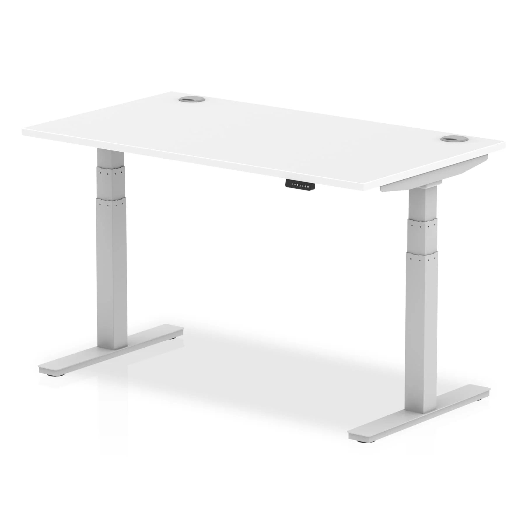 Air 800mm Height Adjustable Office Desk White Top Cable Ports Silver Leg - Price Crash Furniture