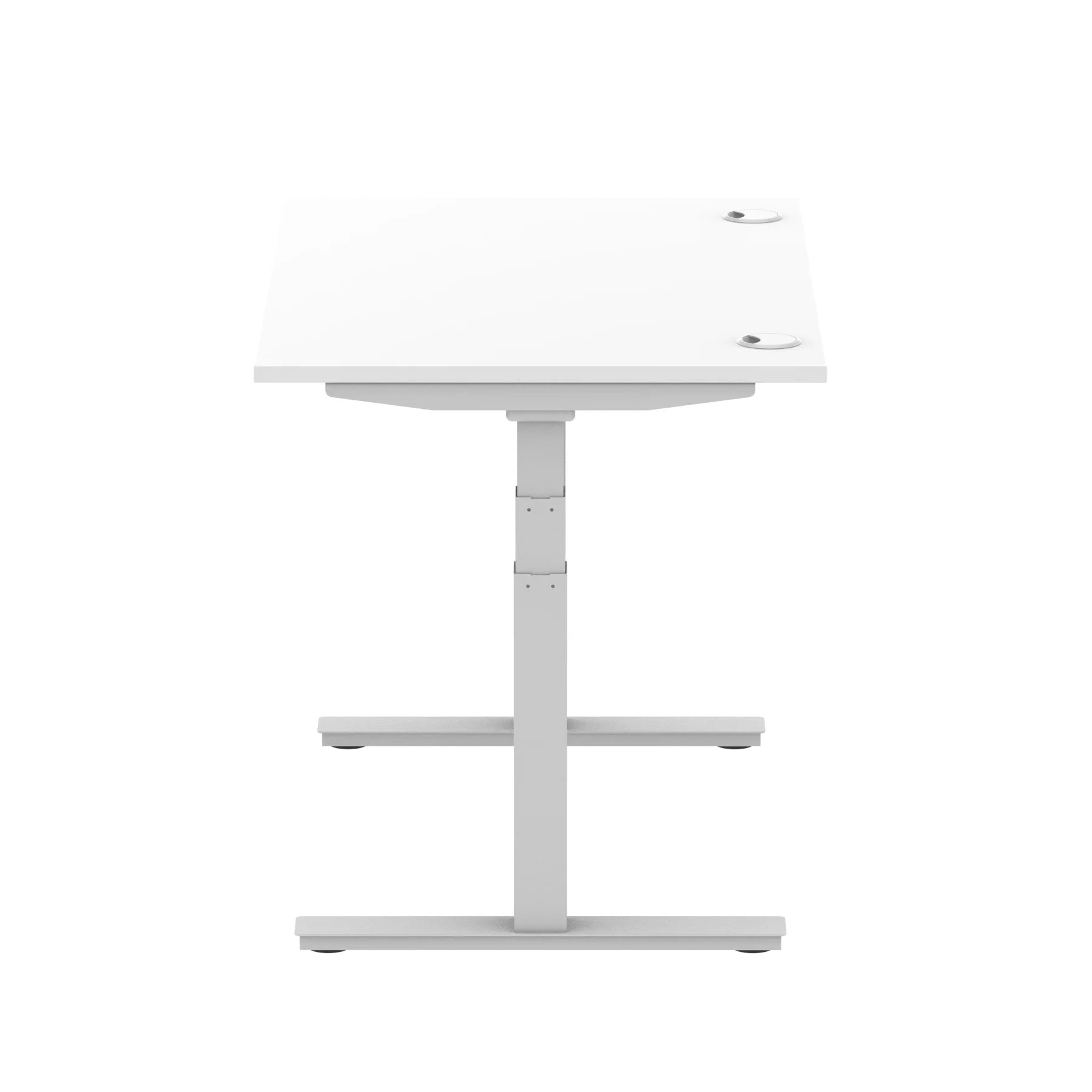 Air 800mm Height Adjustable Office Desk White Top Cable Ports Silver Leg - Price Crash Furniture