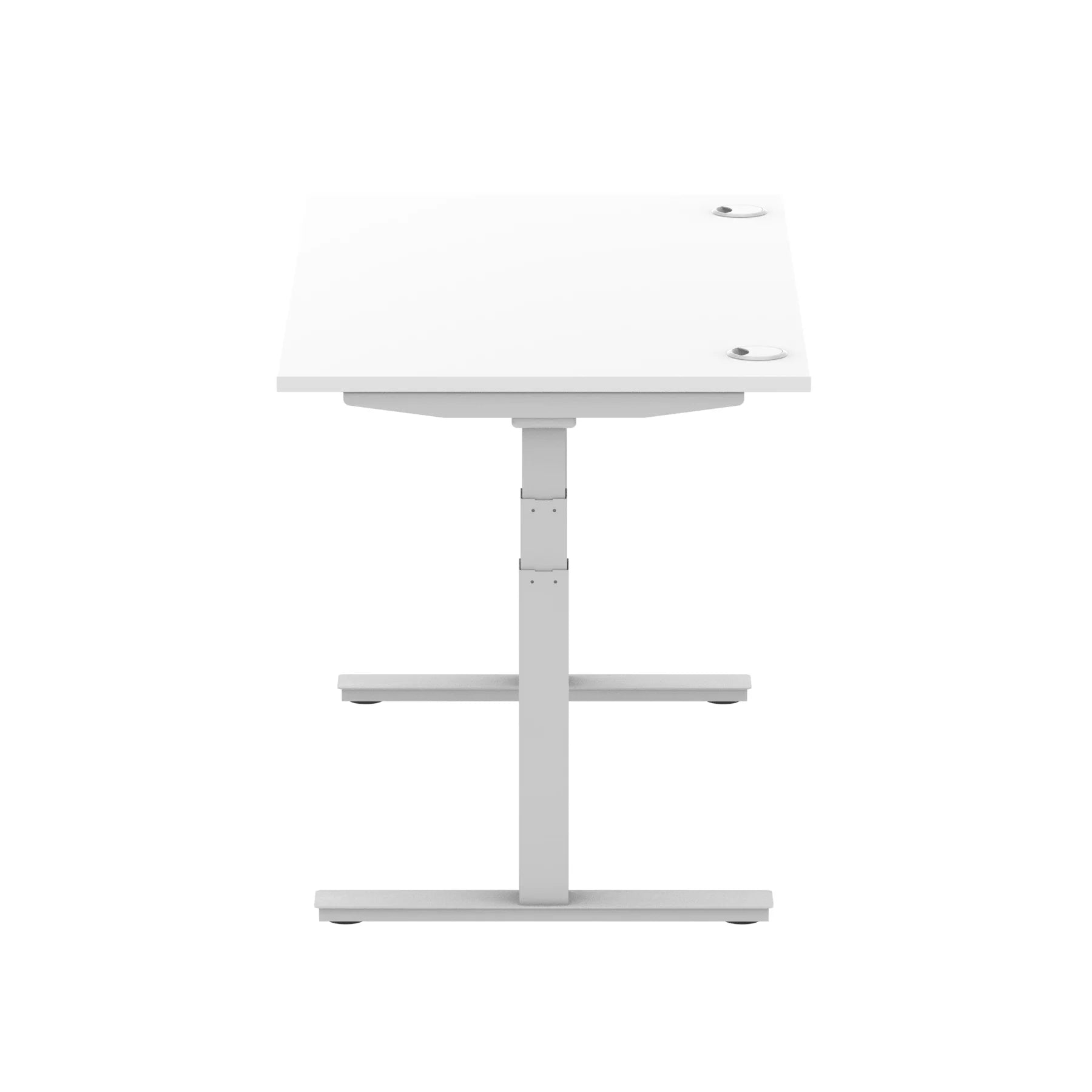 Air 800mm Height Adjustable Office Desk White Top Cable Ports Silver Leg - Price Crash Furniture