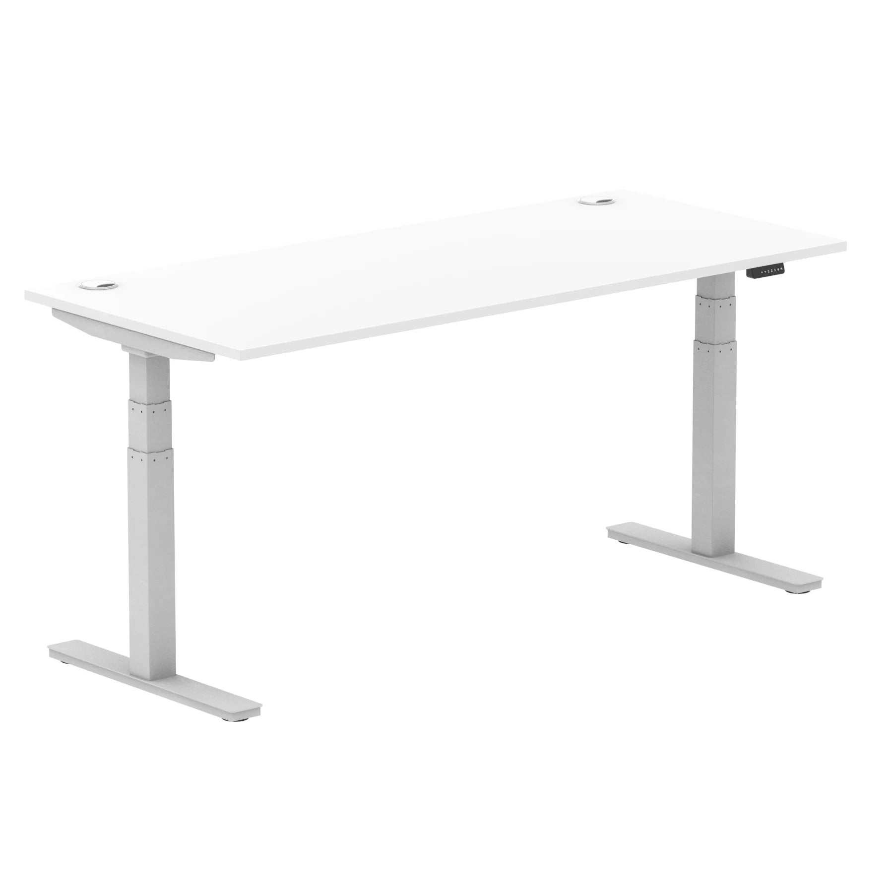 Air 800mm Height Adjustable Office Desk White Top Cable Ports Silver Leg - Price Crash Furniture