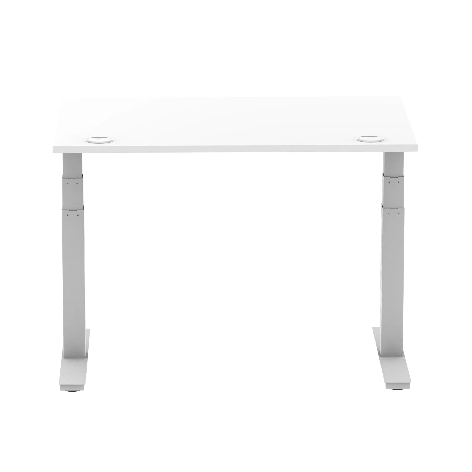 Air 800mm Height Adjustable Office Desk White Top Cable Ports Silver Leg - Price Crash Furniture