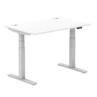 Air 800mm Height Adjustable Office Desk White Top Cable Ports Silver Leg - Price Crash Furniture