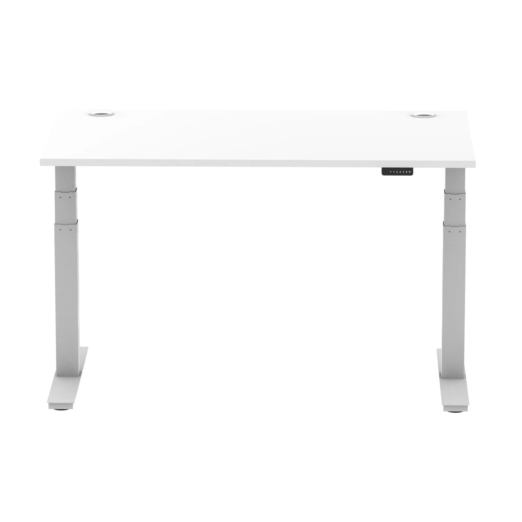 Air 800mm Height Adjustable Office Desk White Top Cable Ports Silver Leg - Price Crash Furniture