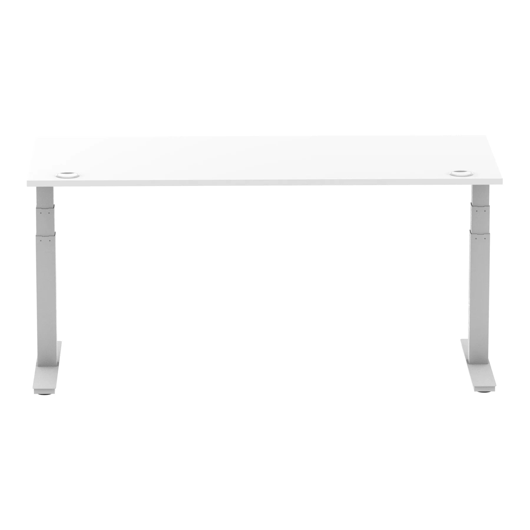 Air 800mm Height Adjustable Office Desk White Top Cable Ports Silver Leg - Price Crash Furniture