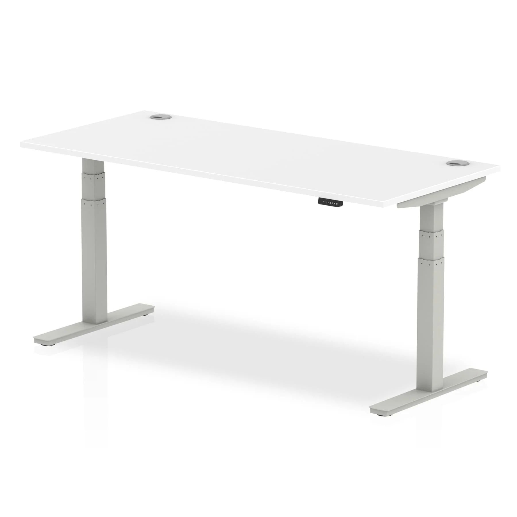 Air 800mm Height Adjustable Office Desk White Top Cable Ports Silver Leg - Price Crash Furniture