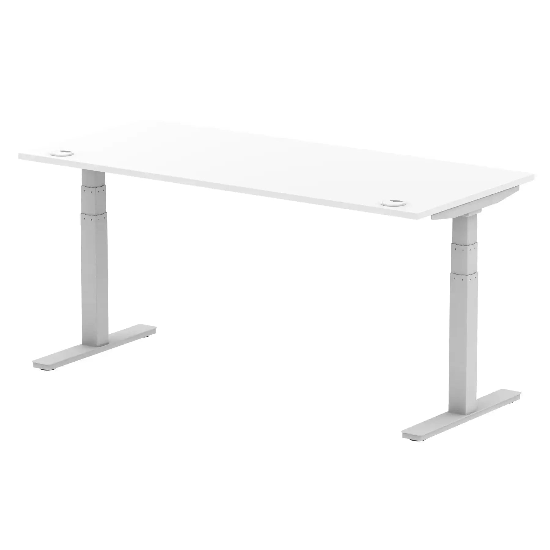Air 800mm Height Adjustable Office Desk White Top Cable Ports Silver Leg - Price Crash Furniture