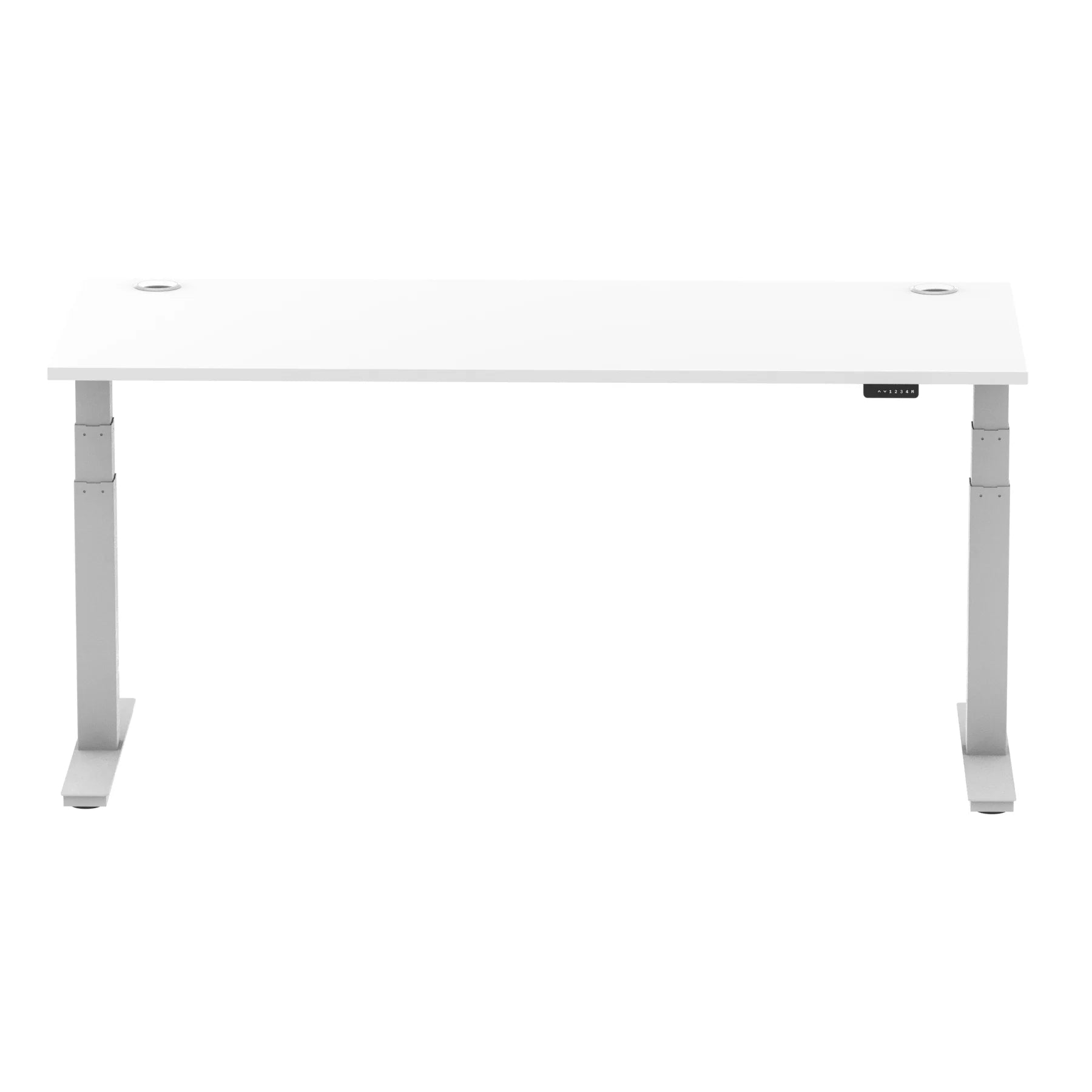 Air 800mm Height Adjustable Office Desk White Top Cable Ports Silver Leg - Price Crash Furniture