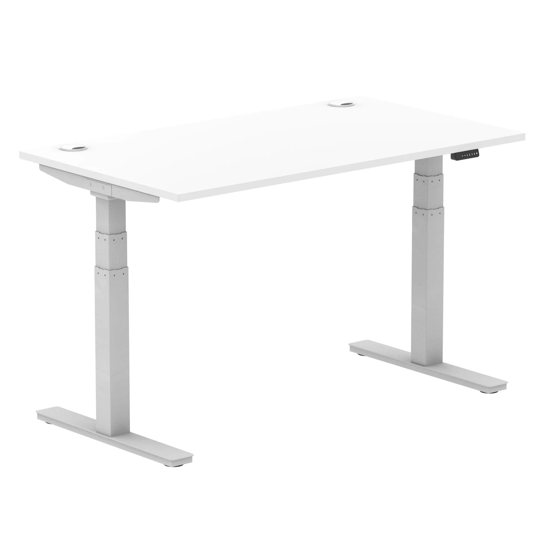 Air 800mm Height Adjustable Office Desk White Top Cable Ports Silver Leg - Price Crash Furniture