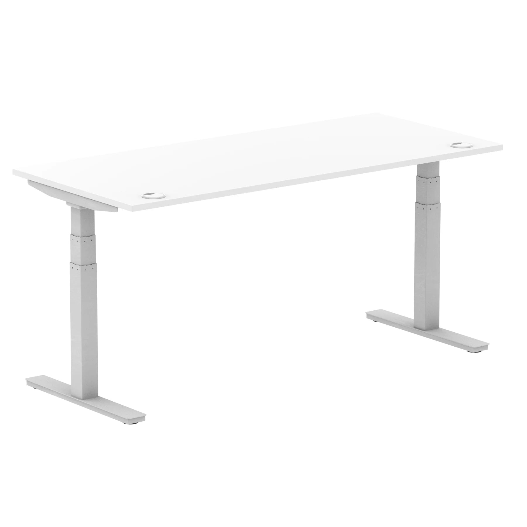 Air 800mm Height Adjustable Office Desk White Top Cable Ports Silver Leg - Price Crash Furniture