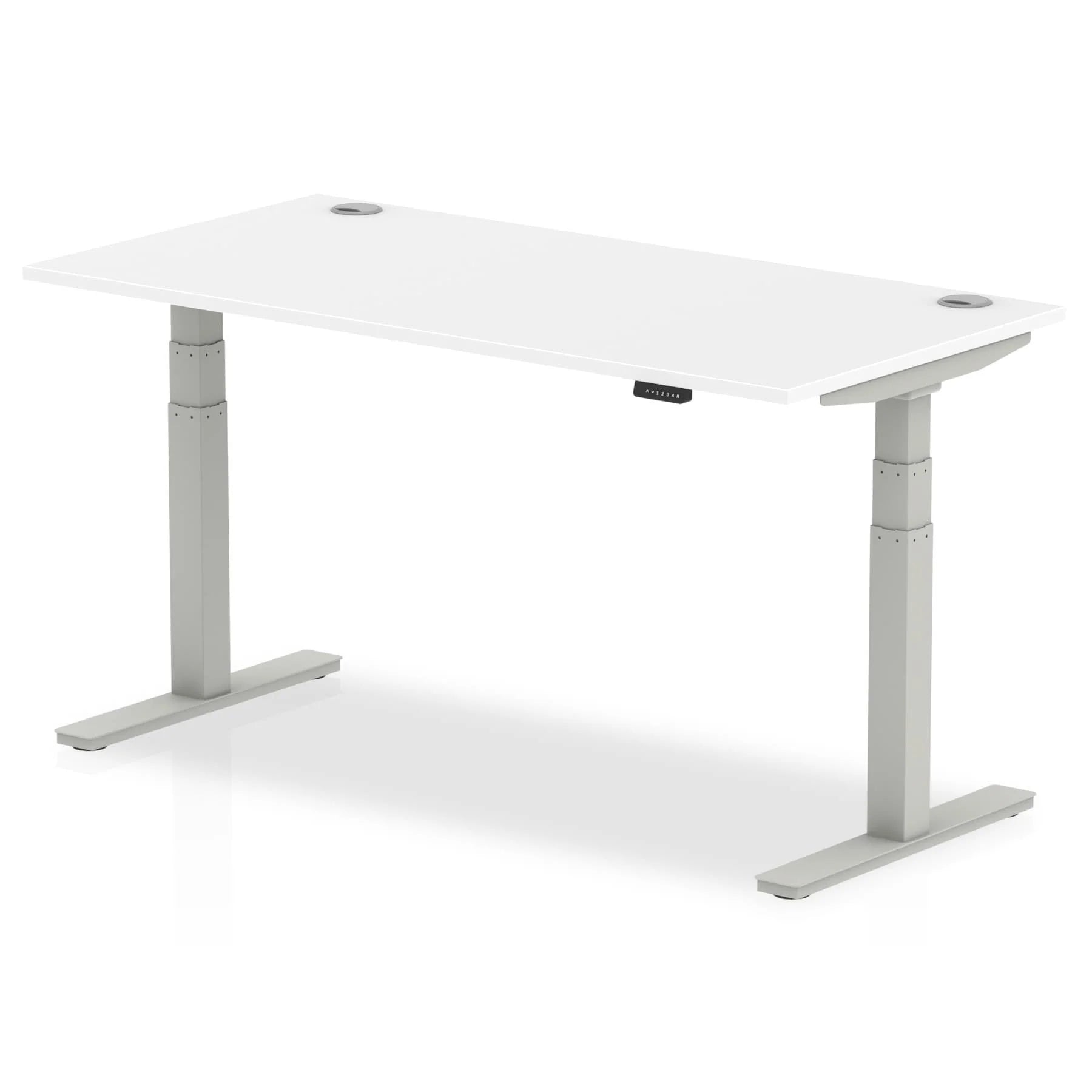 Air 800mm Height Adjustable Office Desk White Top Cable Ports Silver Leg - Price Crash Furniture